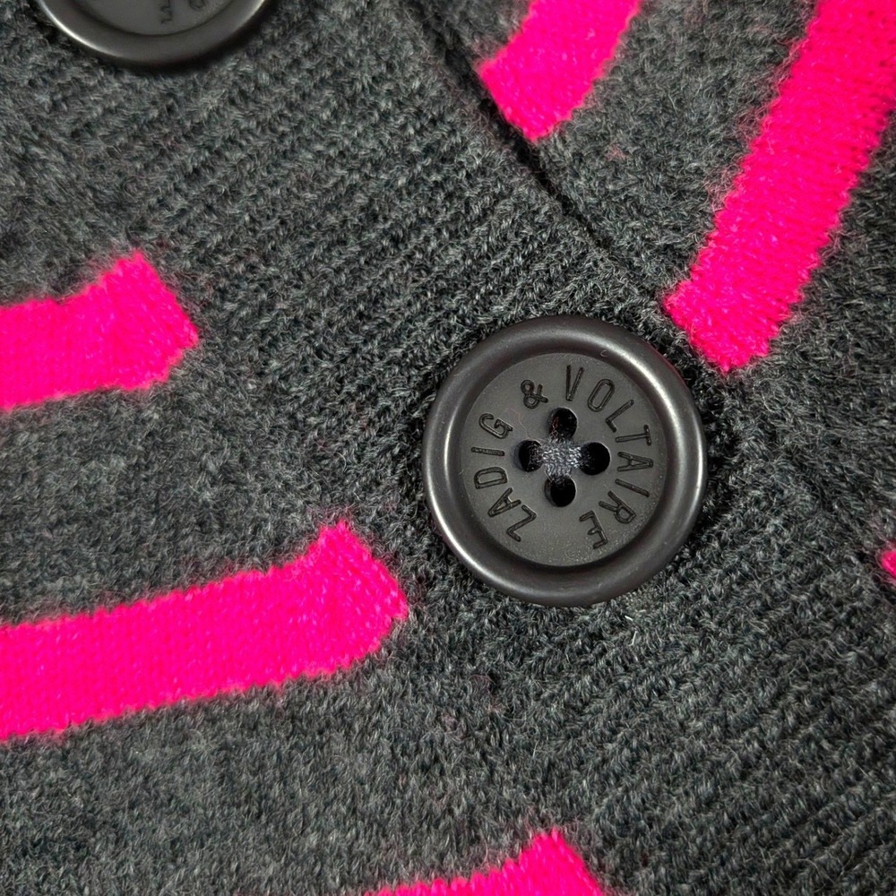 Zadig & Voltaire Ava Wool Cashmere Striped Star Sweater Gray Pink Girls 16 / 16Y - Picture 7 of 12
